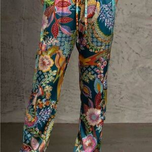 NWT $318 Johnny Was Wild Kelly Flora & Fauna Print Silk Pants sz XS Cargo